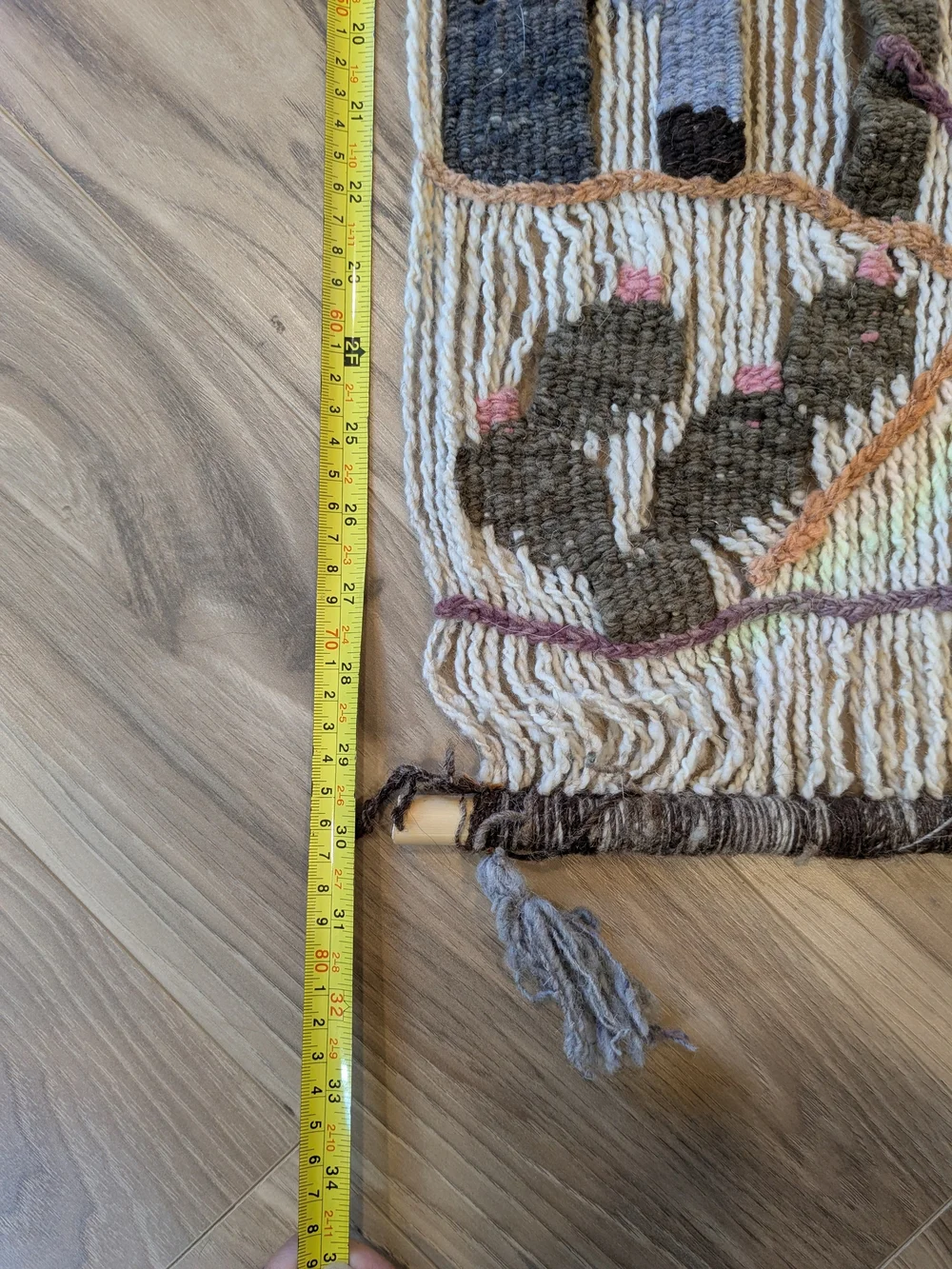 Vtg 70's Handwoven Cream Wall Hanging with Multi-Color Folk Motifs 🦙